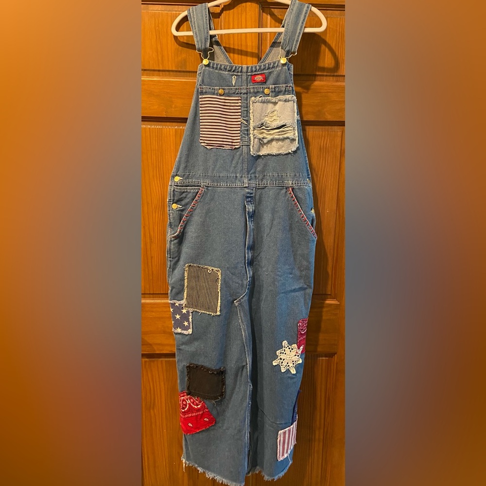 NWT! Free People X Tricia Fix Patchwork Denim overall dress Sz large